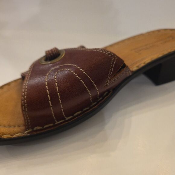 JOSEF SEIBEL Brown Leather Heeled Slide Sandals Size 38‎ US 7.5/8 Comfort Shoe - Picture 8 of 9